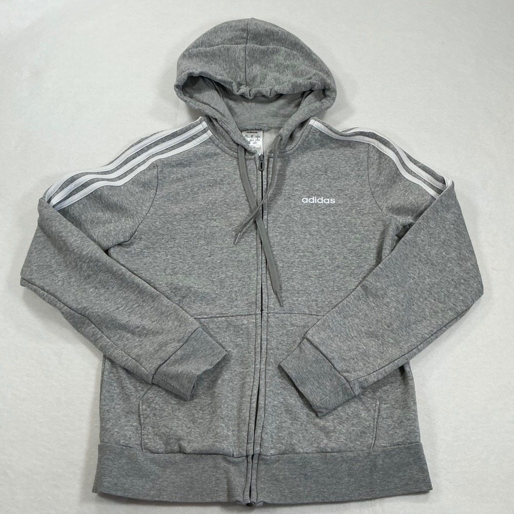 Adidas Essentials 3-Stripes Full Zip Hoodie Grey Heather Medium 1618